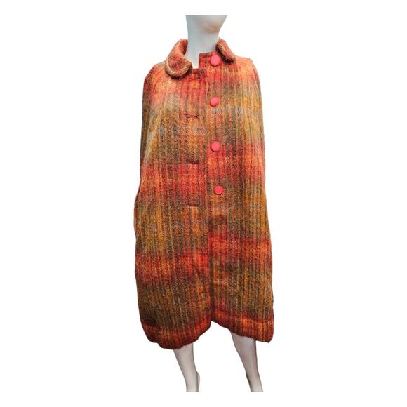 Ben Nevis Vintage Scotish Cape Mohair Wool Womens Size Large Orange Plaid - Picture 1 of 8